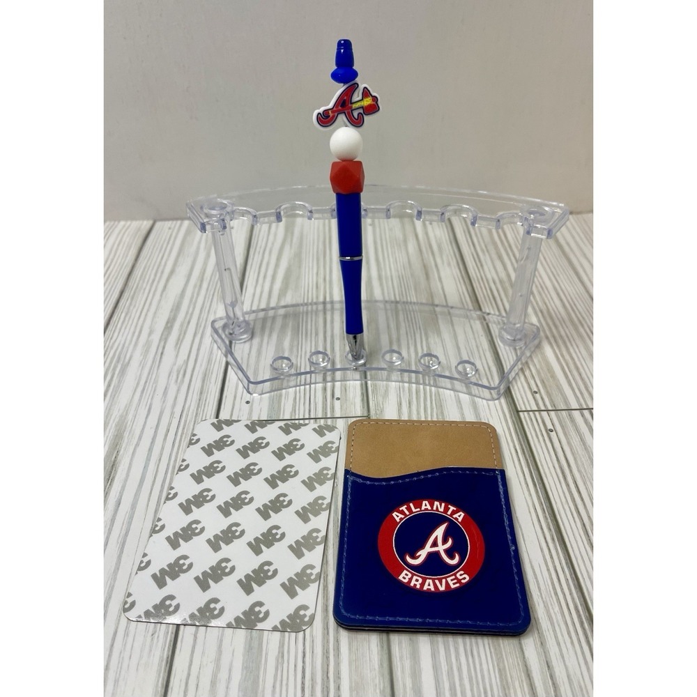 Atlanta Braves Phone Card Holder, Stick On with 3M Adhesive Leather   With Pen
